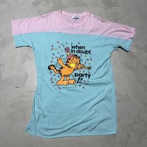 Vintage Garfield "When In Doubt, Party!" Sleep Shirt Novelty Cat Colorful One SZ